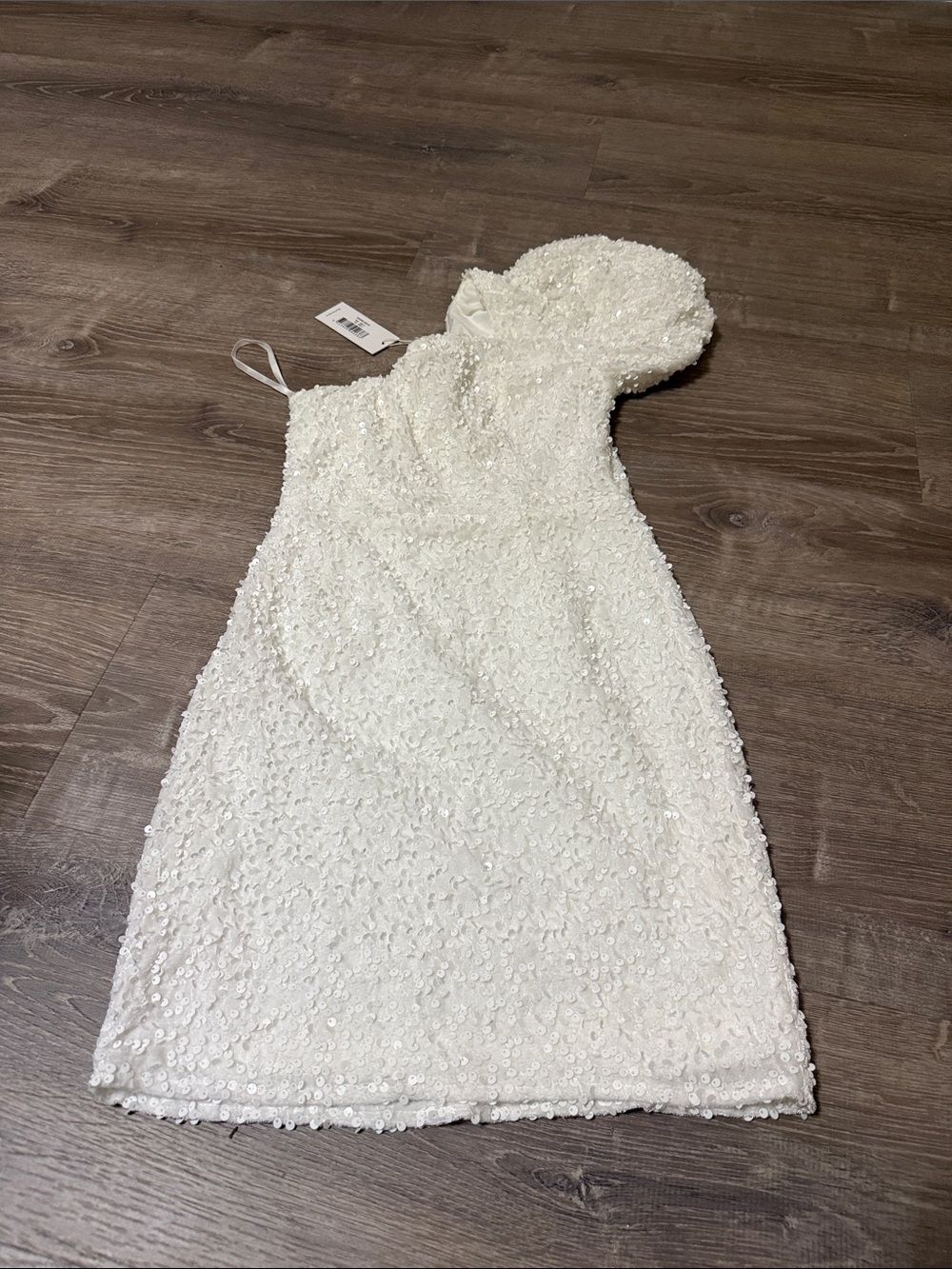 Petal & Pup White One-Shoulder Sequin Mini Dress